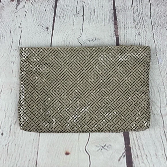 Whiting And Davis Mesh Chainmail Clutch Crossbody Taupe Tan - Picture 13 of 14